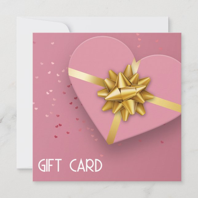 Lovely Gold Bow Pink Heart Gift Box Gift Card (Front)