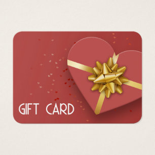 Lovely Gold Bow Red Heart Gift Box Gift Card