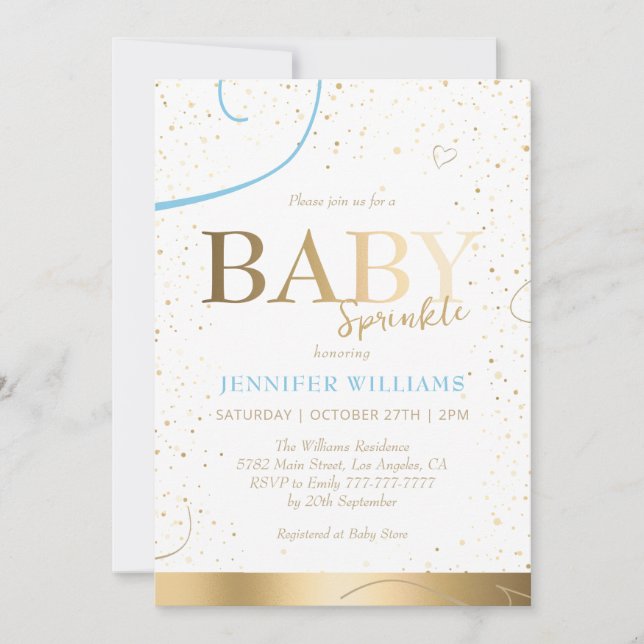 Lovely Gold Boy Baby Sprinkle Shower Invitation (Front)
