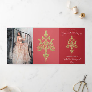 Lovely Gold Glitter Quinceanera Tri-Fold Invitation