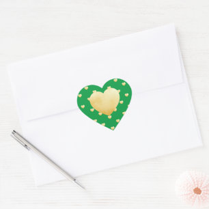Lovely Gold Heart Pattern on Green Sticker