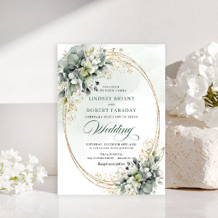 Lovely gold white roses wedding invitation