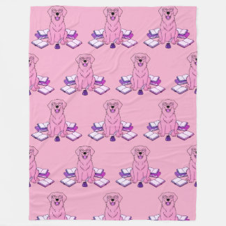 Lovely Golden Retriever Puppy Writer Pastel Pink Fleece Blanket