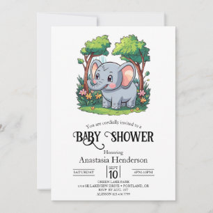 Lovely Graceful Elephant Digital Baby Shower Invitation