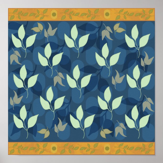 Lovely Green and Blue Leafy Pattern Poster (Front)