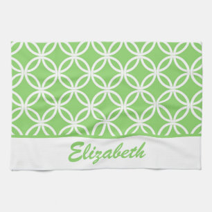 Lovely green and white circular pattern tea towel