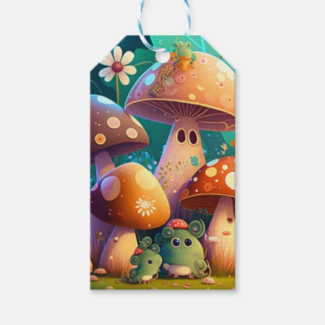 Lovely green cute baby muchrooms Gift Tag (Front)