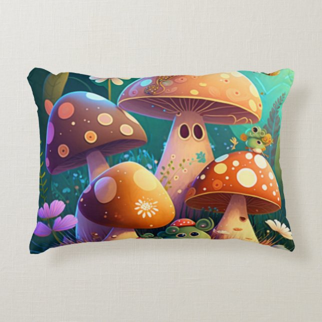 Lovely green cute baby mushrooms       decorative cushion (Front)