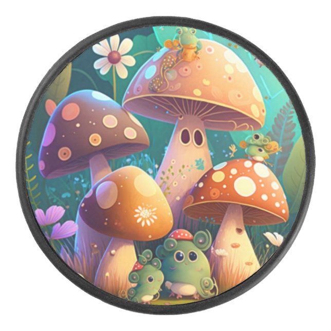 Lovely green cute baby mushrooms       hockey puck (Front)