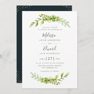 lovely green foliage wedding invitation