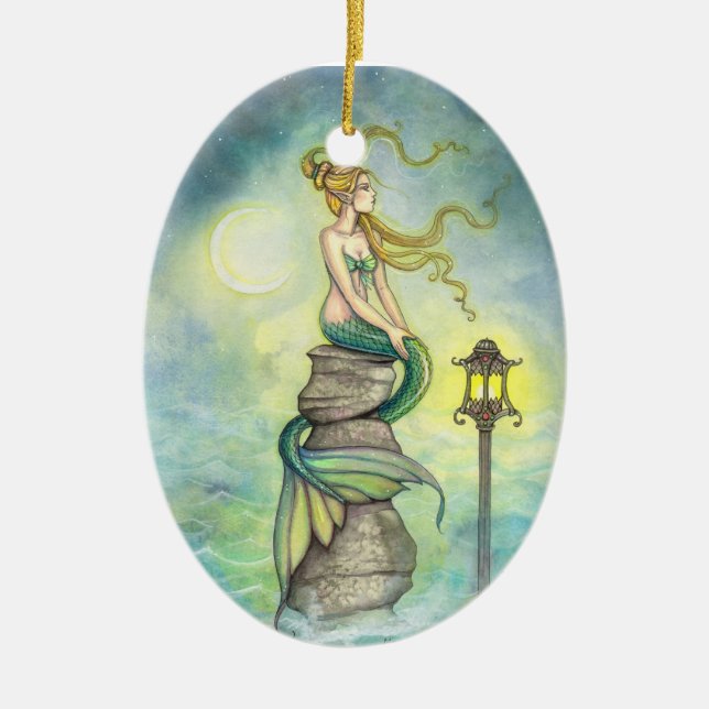 Lovely Green Mermaid by Molly Harrison Ceramic Tree Decoration (Front)