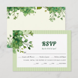 Lovely greenery and stripes spring wedding RSVP card
