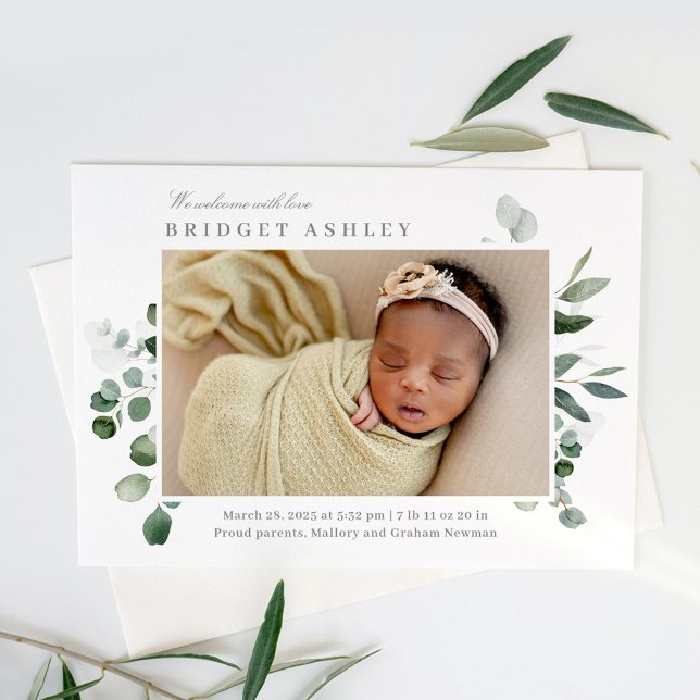 Lovely Greenery Baby Birth Announcement (Creator Uploaded)
