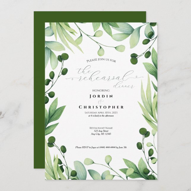 Lovely Greenery Rehearsal Dinner Invitation (Front/Back)