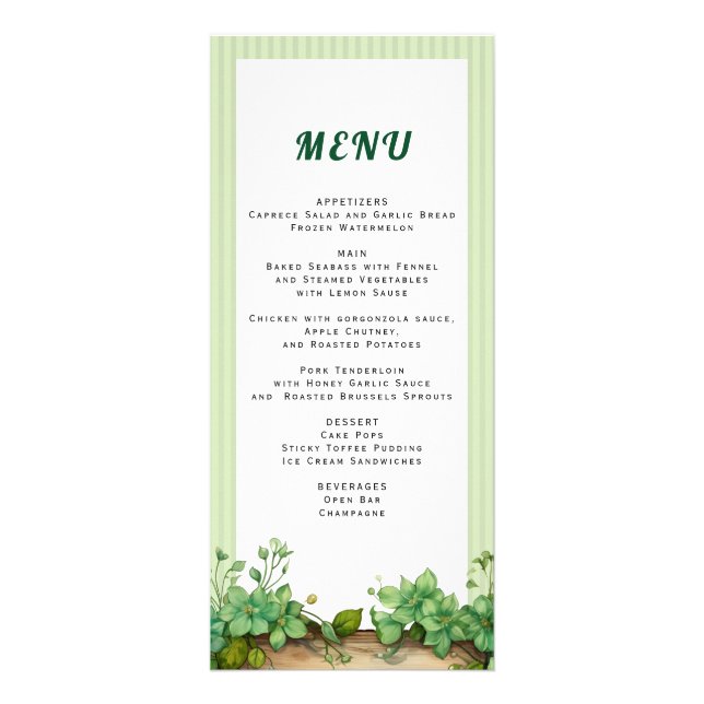 Lovely greenery spring wedding menu card (Front)