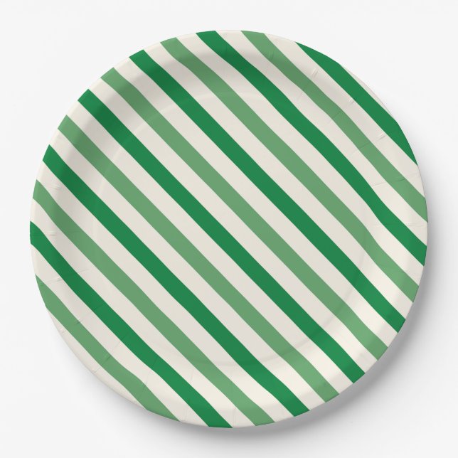 Lovely greenery stripes Simple birthday party Paper Plate (Front)