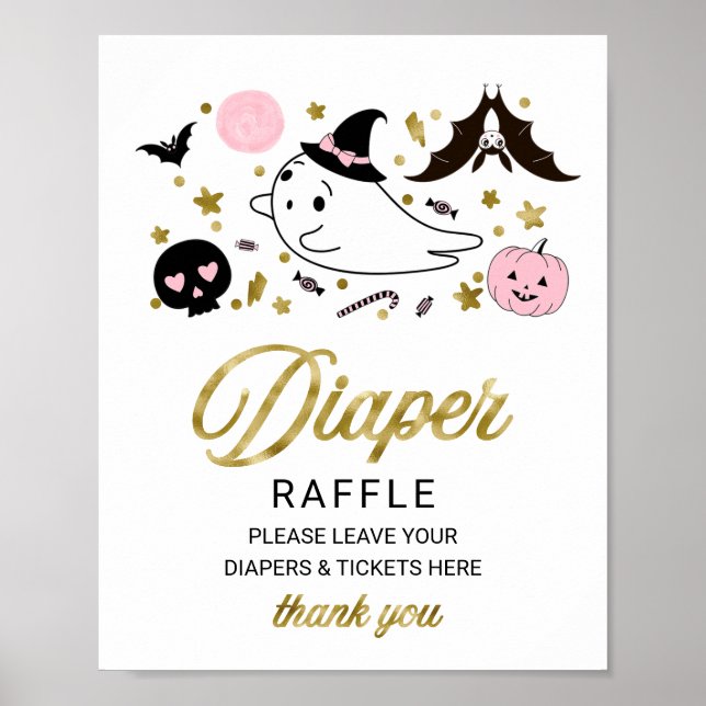 Lovely Halloween Baby Shower Diaper Raffle Sign (Front)