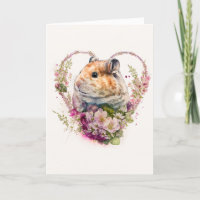 Lovely Hamster with Pink Flowers Valentine's Day
