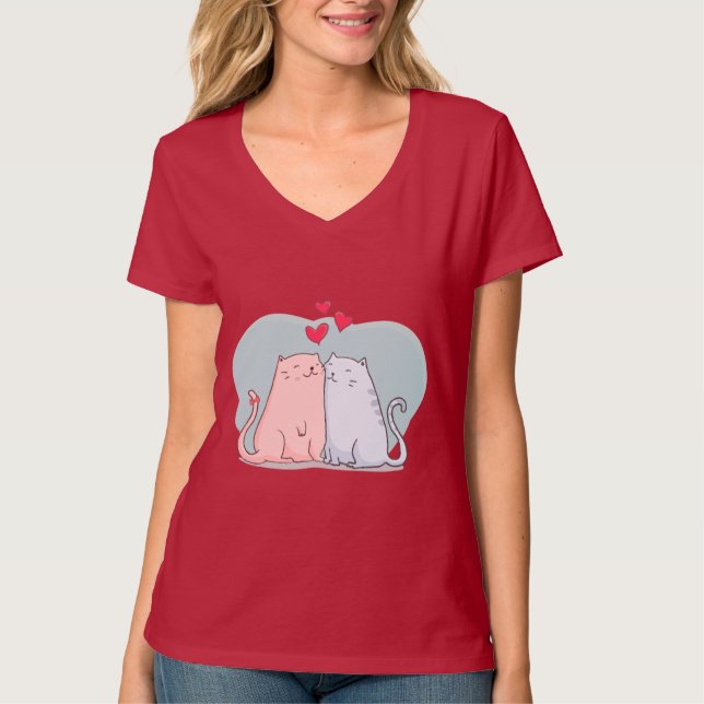 Lovely hand drawn cats with hearts women's t-shirt (Front)