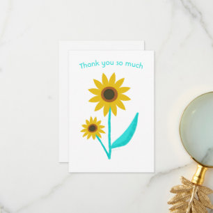 Lovely Hand Drawn Digital Sweet Sunflower Thank You Card