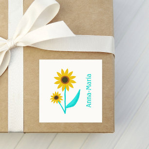 Lovely Hand Drawn Sweet Sunflower Square Sticker