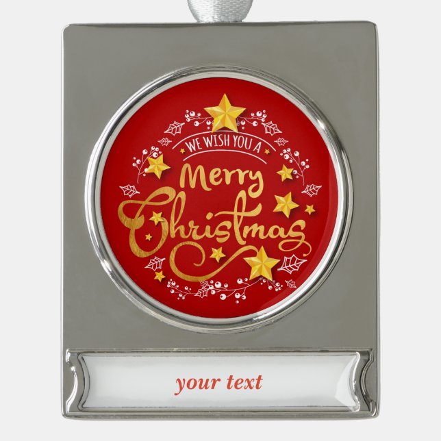 Lovely Hand Lettering Silver Plated Banner Ornament (Front)