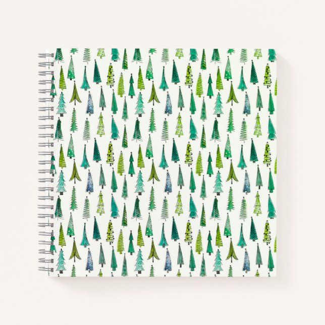 Lovely Hand-Painted Christmas Trees Pattern | Notebook (Front)