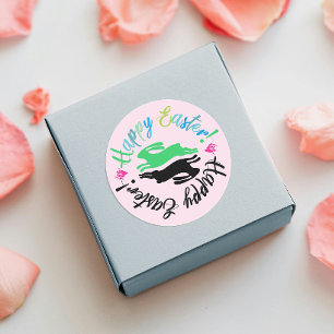 Lovely Happy Easter Pastel Bunnies Illustration  Classic Round Sticker