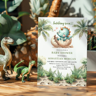 Lovely Hatching Soon Dinosaur Shower Invitation