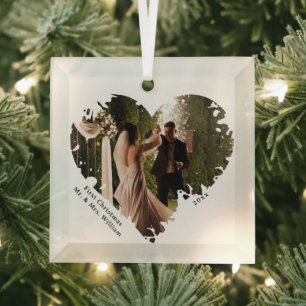 Lovely Heart Custom Caption Photo Ornament