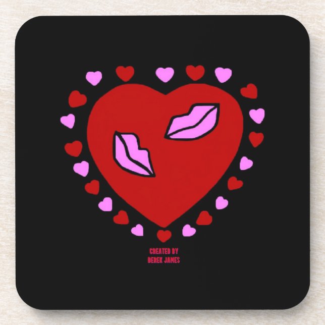 Lovely Heart Kisses Hard Plastic Coaster (Front)