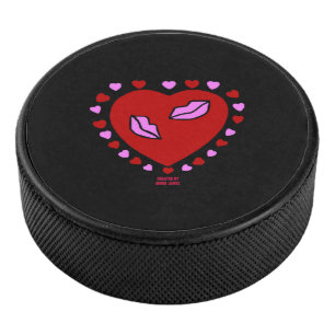 Lovely Heart Kisses Hockey Puck