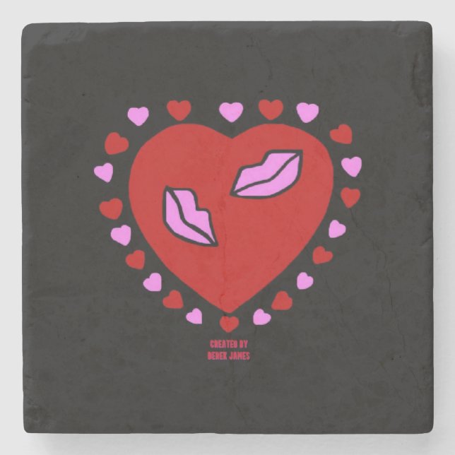 Lovely Heart Kisses Marble Stone Coaster (Front)