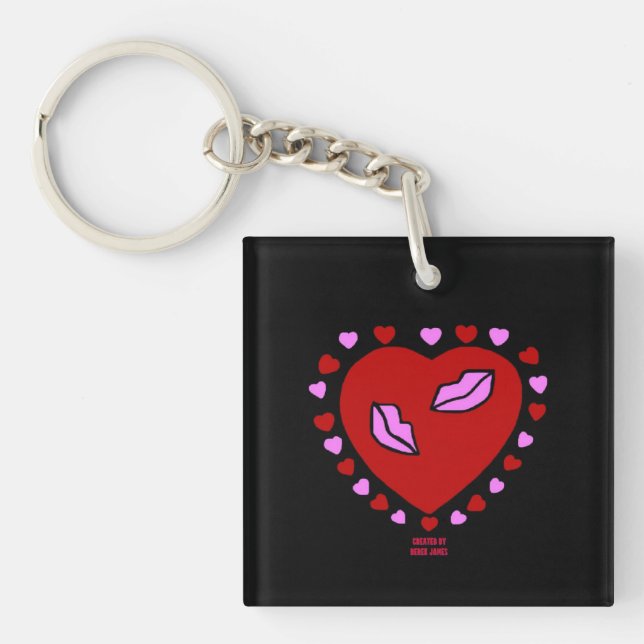 Lovely Heart Kisses Square Keychain (Front)
