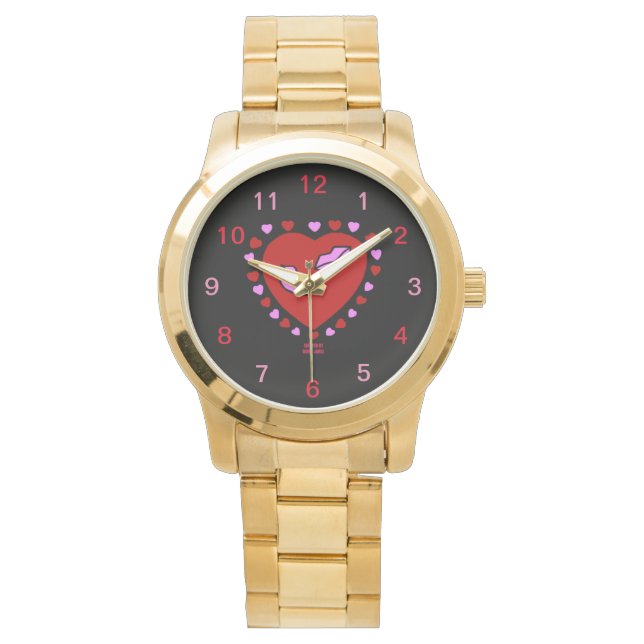 Lovely Heart Kisses Unisex Gold Watch (Front)