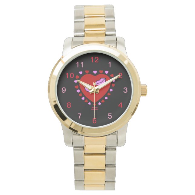 Lovely Heart Kisses Unisex Two-Tone Watch (Front)