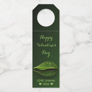 Lovely Heart-Shaped Water Droplet on Leaf Bottle Tag