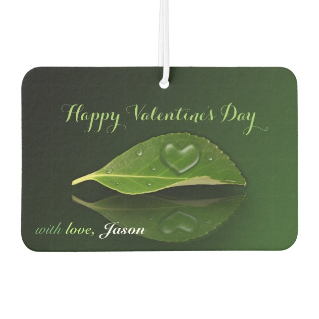 Lovely Heart-Shaped Water Droplet on Leaf Car Air Freshener (Front)