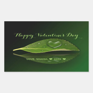 Lovely Heart-Shaped Water Droplet on Leaf Rectangular Sticker