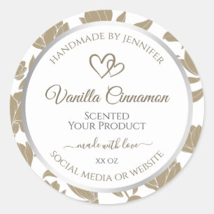 Lovely Hearts Beige and White Floral Product Label