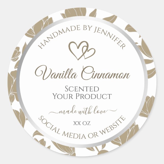 Lovely Hearts Beige and White Floral Product Label (Front)
