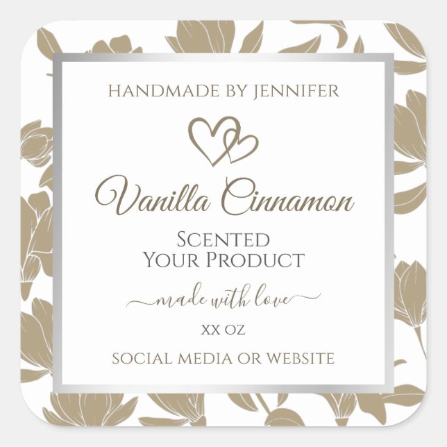 Lovely Hearts Beige and White Floral Product Label (Front)