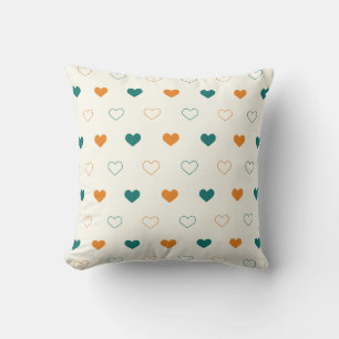 Lovely hearts / green orange cream cushion