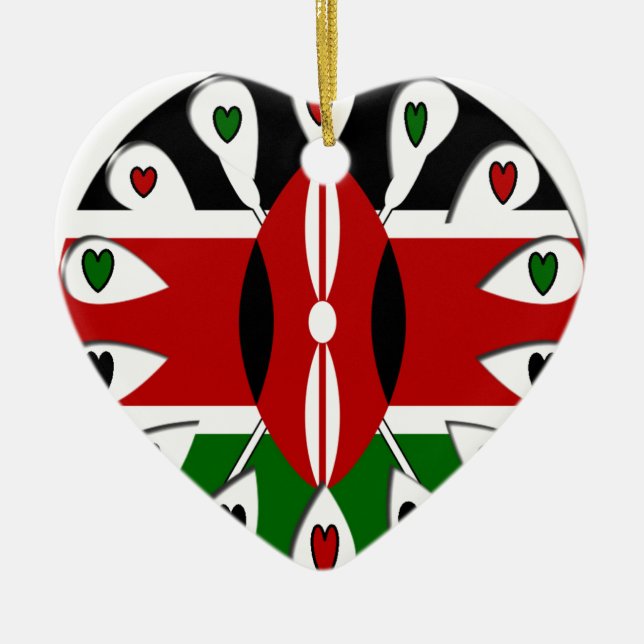 Lovely Hearts Kenya: Flag Art Motif Ceramic Tree Decoration (Front)