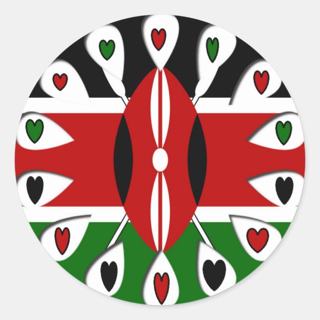 Lovely Hearts Kenya: Flag Art Motif Classic Round Sticker (Front)
