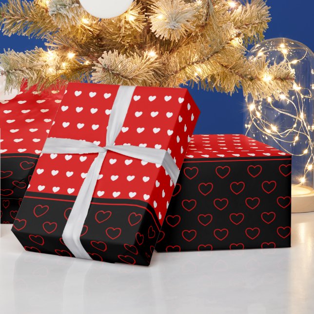 Lovely Hearts Pattern, Red, White and Black Colour Wrapping Paper (Holidays)
