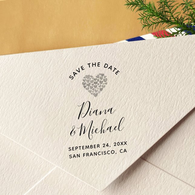 Lovely Hearts SAVE THE DATE Calligraphy Self-inking Stamp (Creator Uploaded)