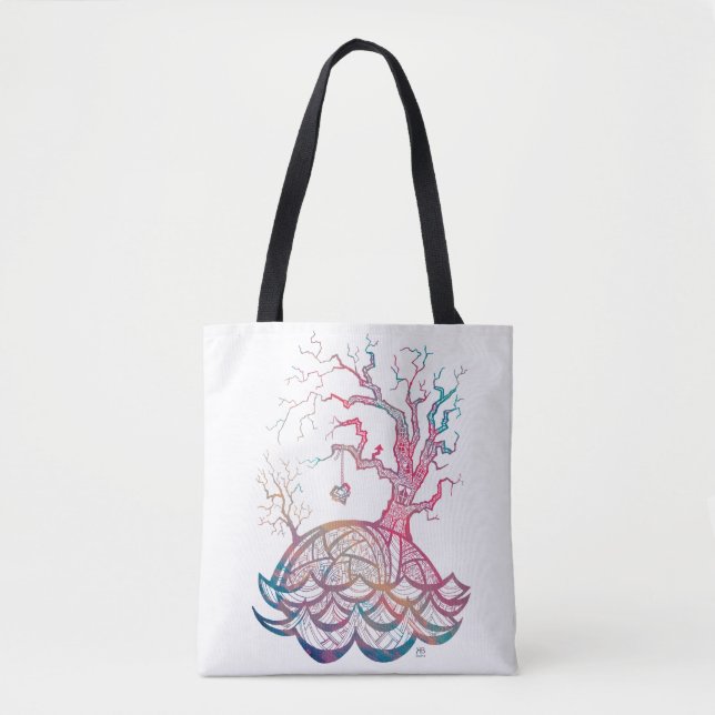 Lovely Hill Intricate Heart Tree illustration Tote Bag (Front)