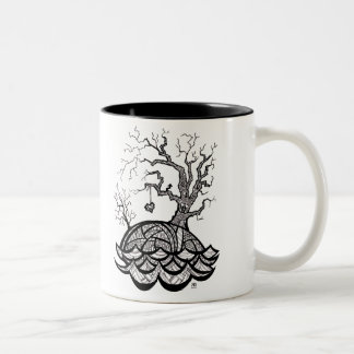 Lovely Hill Intricate Heart Tree illustration Two-Tone Coffee Mug