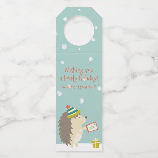 Lovely Holiday - Hedgehog Fun Christmas Bottle Tag (Front)